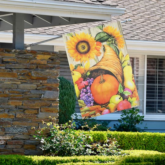 40" Cornucopia & Flowers Autumn Harvest Garden Flag